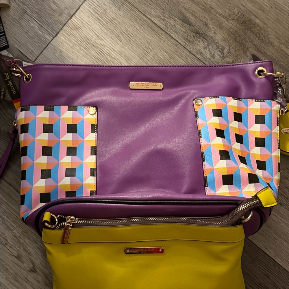 Nicole Lee Geometric Purple and Yellow Shoulder Bag